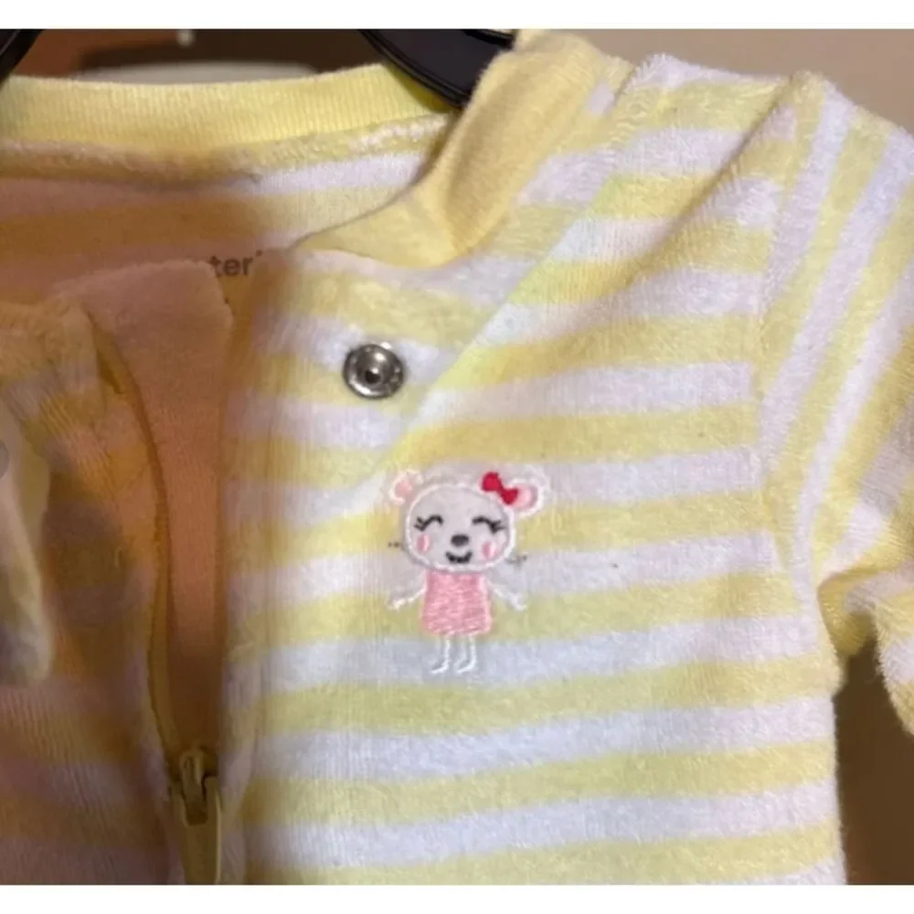 3m Carter’s Yellow White Striped Mouse Terrycloth Zip Outfit 1075